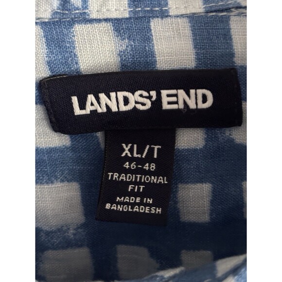 Lands End Mens XL Tall Casual Button Up Shirt 100% LINEN‎ Blue Preppy Summer - Picture 2 of 5